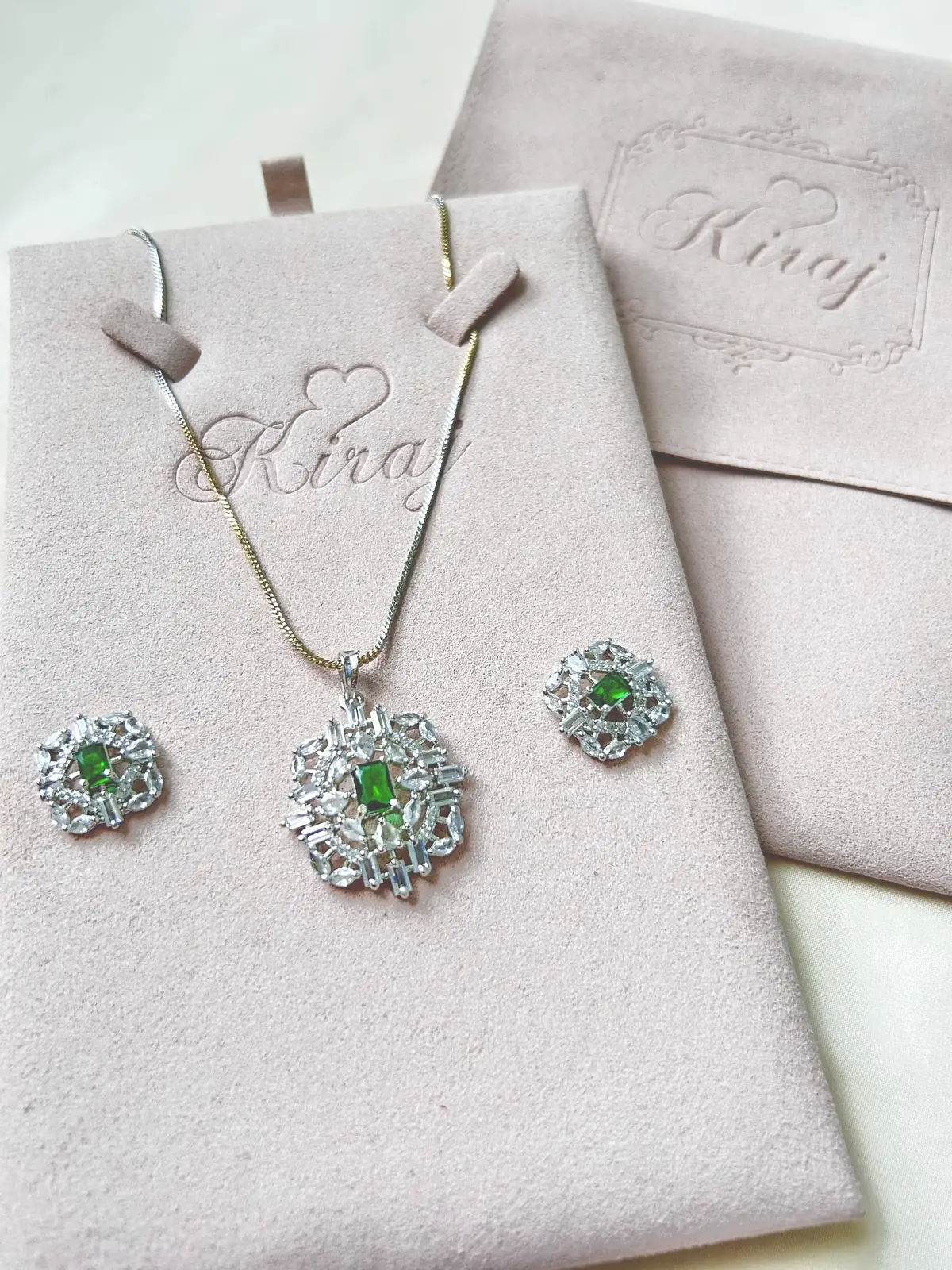 Emerald Crystal necklace set with earrings